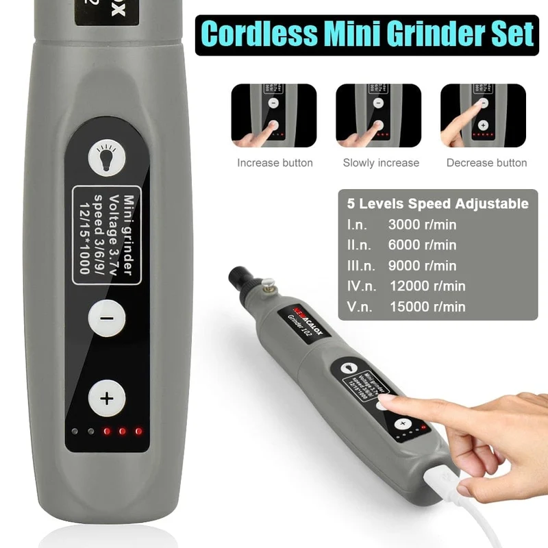 NEWACALOX Mini-Schleifmaschine mit variabler Geschwindigkeit und USB-Aufladung, Rotationswerkzeug-Set, Schleifset mit 126-teiligem Gravurzubehör-Set