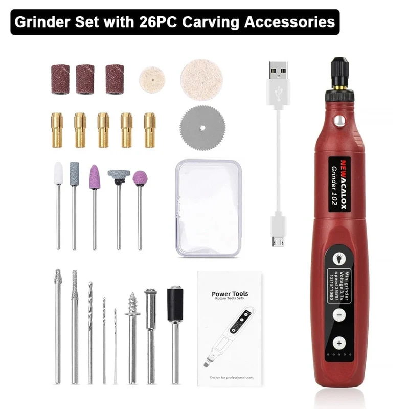 NEWACALOX Mini-Schleifmaschine mit variabler Geschwindigkeit und USB-Aufladung, Rotationswerkzeug-Set, Schleifset mit 126-teiligem Gravurzubehör-Set