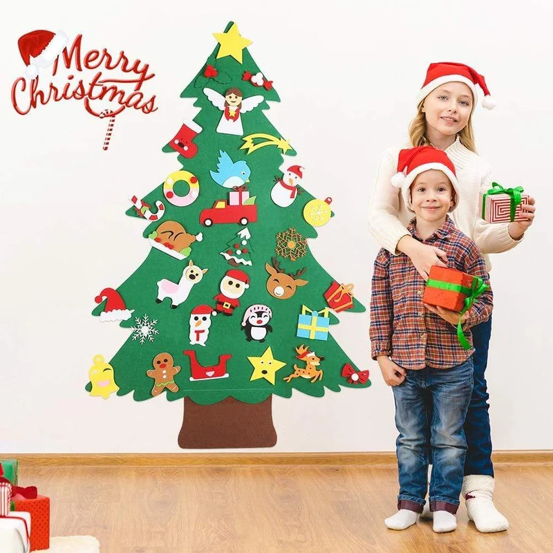 Baby Montessori Spielzeug 32 Stück DIY Filz Weihnachtsbaum Kleinkinder Beschäftigt Brett Weihnachtsbaum Geschenk für Junge Mädchen Tür Wand Ornament Dekorationen