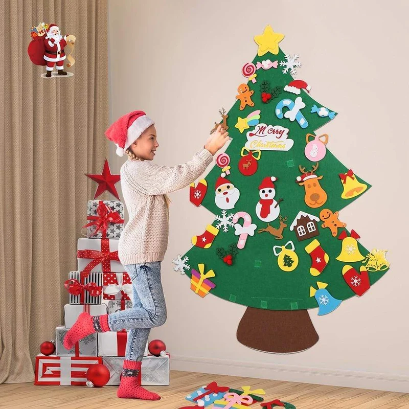 Baby Montessori Spielzeug 32 Stück DIY Filz Weihnachtsbaum Kleinkinder Beschäftigt Brett Weihnachtsbaum Geschenk für Junge Mädchen Tür Wand Ornament Dekorationen