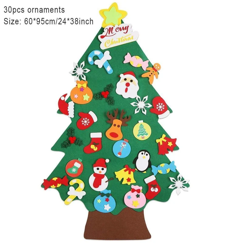 Baby Montessori Spielzeug 32 Stück DIY Filz Weihnachtsbaum Kleinkinder Beschäftigt Brett Weihnachtsbaum Geschenk für Junge Mädchen Tür Wand Ornament Dekorationen