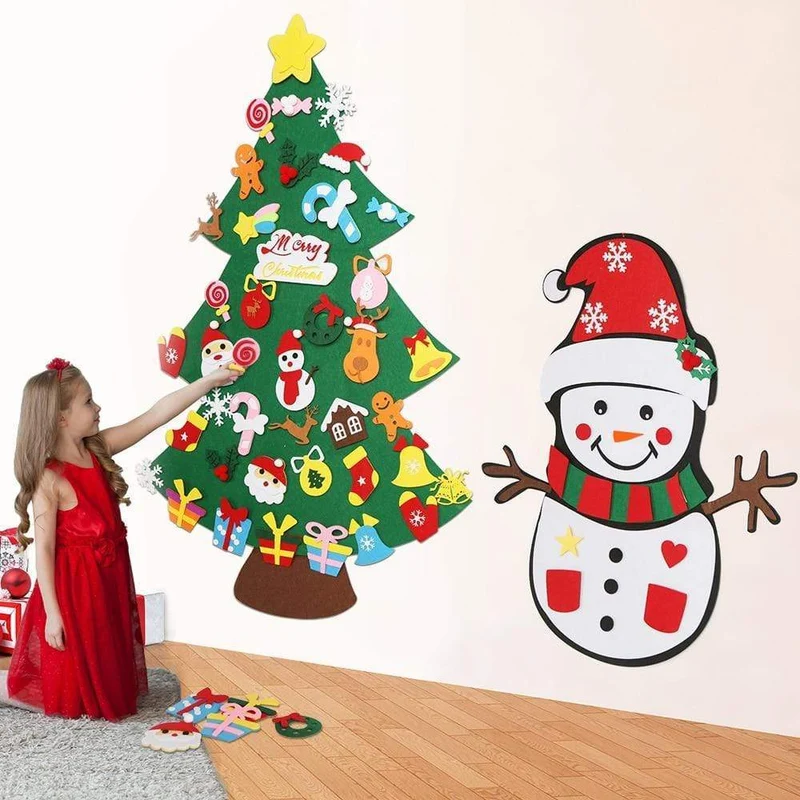 Baby Montessori Spielzeug 32 Stück DIY Filz Weihnachtsbaum Kleinkinder Beschäftigt Brett Weihnachtsbaum Geschenk für Junge Mädchen Tür Wand Ornament Dekorationen