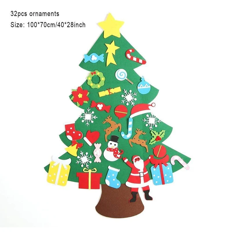 Baby Montessori Spielzeug 32 Stück DIY Filz Weihnachtsbaum Kleinkinder Beschäftigt Brett Weihnachtsbaum Geschenk für Junge Mädchen Tür Wand Ornament Dekorationen