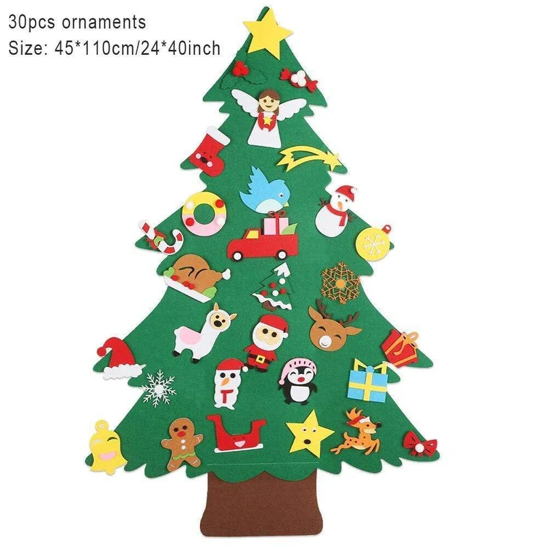 Baby Montessori Spielzeug 32 Stück DIY Filz Weihnachtsbaum Kleinkinder Beschäftigt Brett Weihnachtsbaum Geschenk für Junge Mädchen Tür Wand Ornament Dekorationen