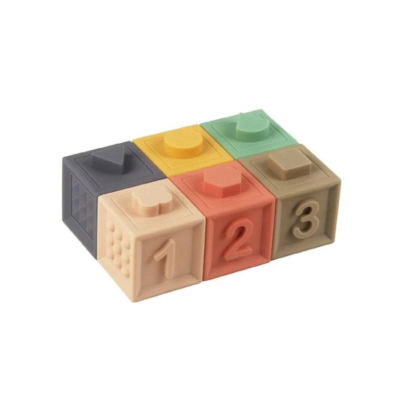 Weiche Naissance Silikon-Pädagogische Bausteine ​​3D-Hängekugel Babys Gummiwürfel Beißringe Squeeze Badespielzeug Geburtsgeschenk