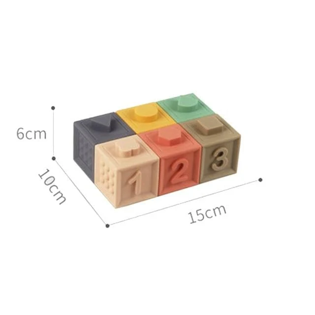 Weiche Naissance Silikon-Pädagogische Bausteine ​​3D-Hängekugel Babys Gummiwürfel Beißringe Squeeze Badespielzeug Geburtsgeschenk