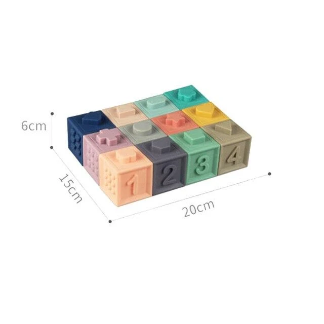 Weiche Naissance Silikon-Pädagogische Bausteine ​​3D-Hängekugel Babys Gummiwürfel Beißringe Squeeze Badespielzeug Geburtsgeschenk