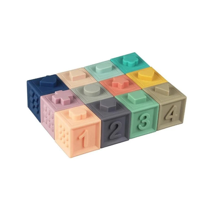 Weiche Naissance Silikon-Pädagogische Bausteine ​​3D-Hängekugel Babys Gummiwürfel Beißringe Squeeze Badespielzeug Geburtsgeschenk