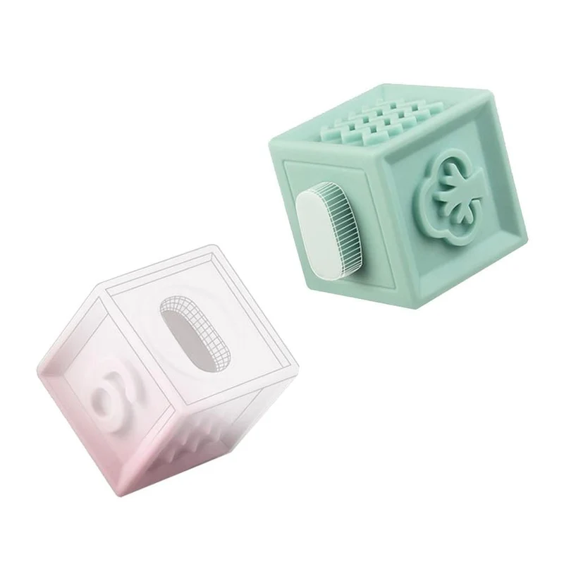 Weiche Naissance Silikon-Pädagogische Bausteine ​​3D-Hängekugel Babys Gummiwürfel Beißringe Squeeze Badespielzeug Geburtsgeschenk
