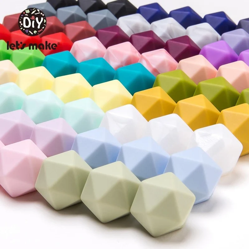 Lassen sie Machen 10pc 14mm Silikon Perlen Hexagon Bpa Frei Silikon Beißring Diy Zahnen Spielzeug Baby Kautable Zubehör baby Beißring