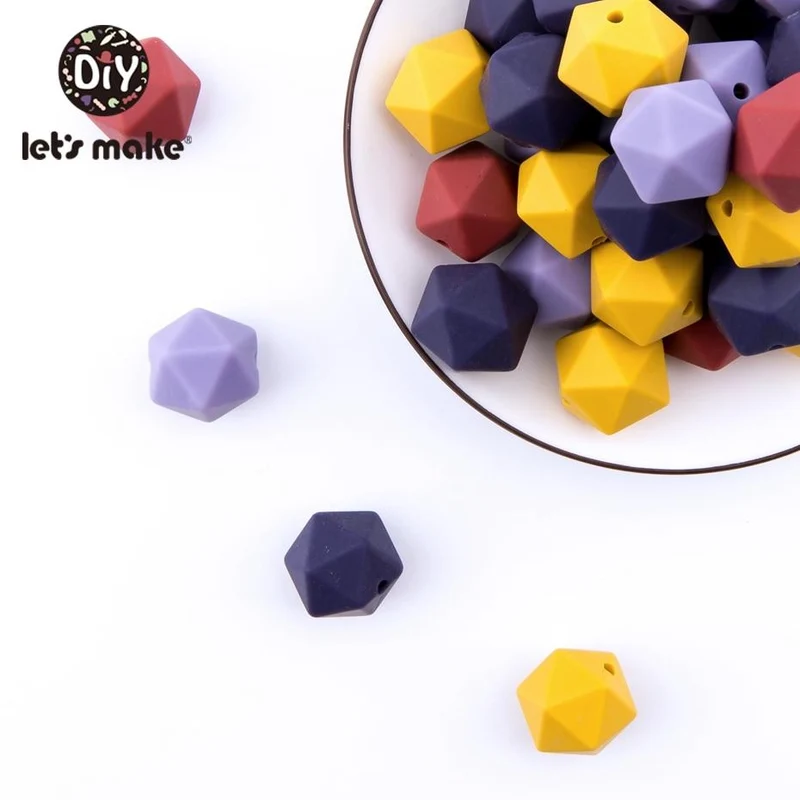 Lassen sie Machen 10pc 14mm Silikon Perlen Hexagon Bpa Frei Silikon Beißring Diy Zahnen Spielzeug Baby Kautable Zubehör baby Beißring