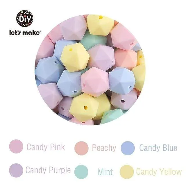Lassen sie Machen 10pc 14mm Silikon Perlen Hexagon Bpa Frei Silikon Beißring Diy Zahnen Spielzeug Baby Kautable Zubehör baby Beißring