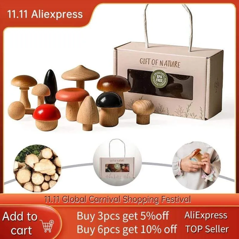 11Pcs Woode Pilzblöcke für Kinder Montessori Pädagogisches Holzspielzeug Sicherheit Küchenutensilien Spielzeug Baby Griff passendes Spielzeug