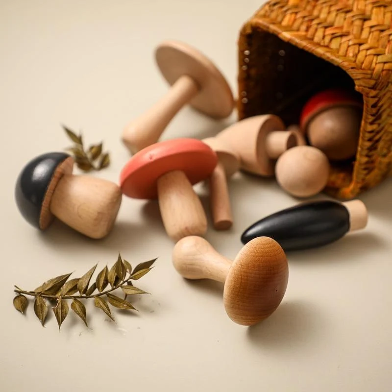 11Pcs Woode Pilzblöcke für Kinder Montessori Pädagogisches Holzspielzeug Sicherheit Küchenutensilien Spielzeug Baby Griff passendes Spielzeug