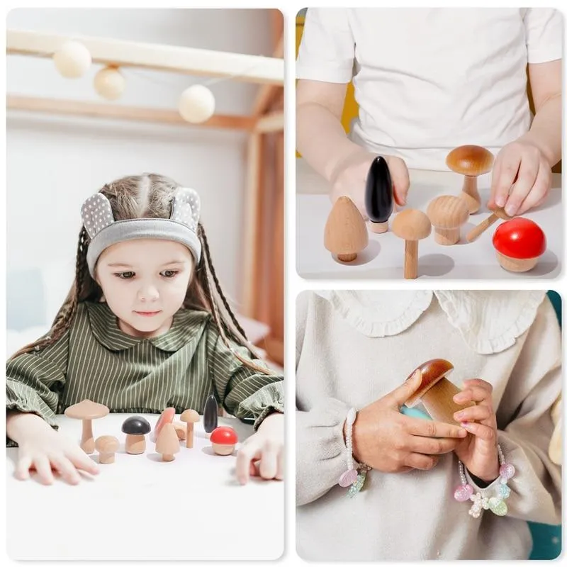 11Pcs Woode Pilzblöcke für Kinder Montessori Pädagogisches Holzspielzeug Sicherheit Küchenutensilien Spielzeug Baby Griff passendes Spielzeug