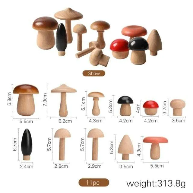 11Pcs Woode Pilzblöcke für Kinder Montessori Pädagogisches Holzspielzeug Sicherheit Küchenutensilien Spielzeug Baby Griff passendes Spielzeug