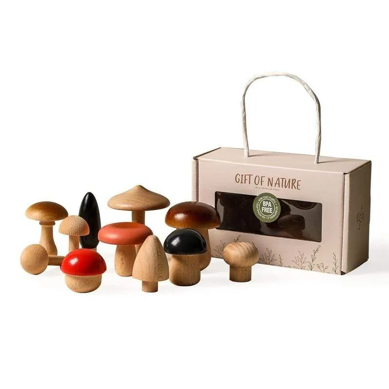 11Pcs Woode Pilzblöcke für Kinder Montessori Pädagogisches Holzspielzeug Sicherheit Küchenutensilien Spielzeug Baby Griff passendes Spielzeug