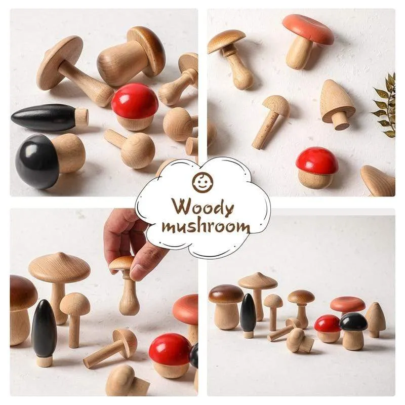 11Pcs Woode Pilzblöcke für Kinder Montessori Pädagogisches Holzspielzeug Sicherheit Küchenutensilien Spielzeug Baby Griff passendes Spielzeug
