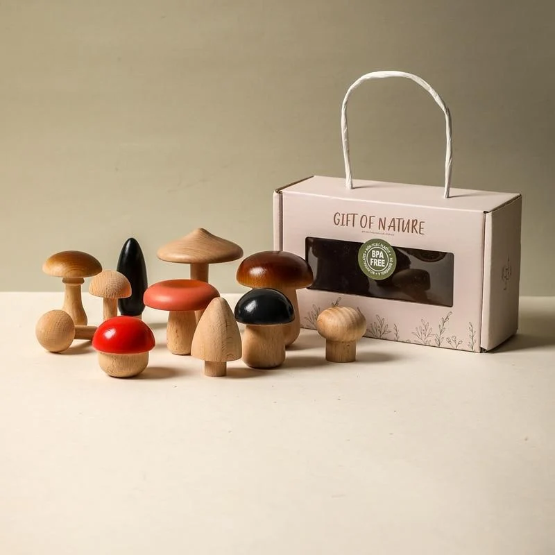 11Pcs Woode Pilzblöcke für Kinder Montessori Pädagogisches Holzspielzeug Sicherheit Küchenutensilien Spielzeug Baby Griff passendes Spielzeug