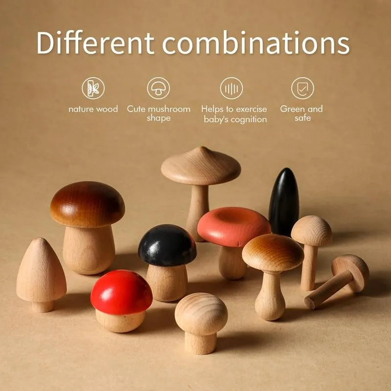 11Pcs Woode Pilzblöcke für Kinder Montessori Pädagogisches Holzspielzeug Sicherheit Küchenutensilien Spielzeug Baby Griff passendes Spielzeug