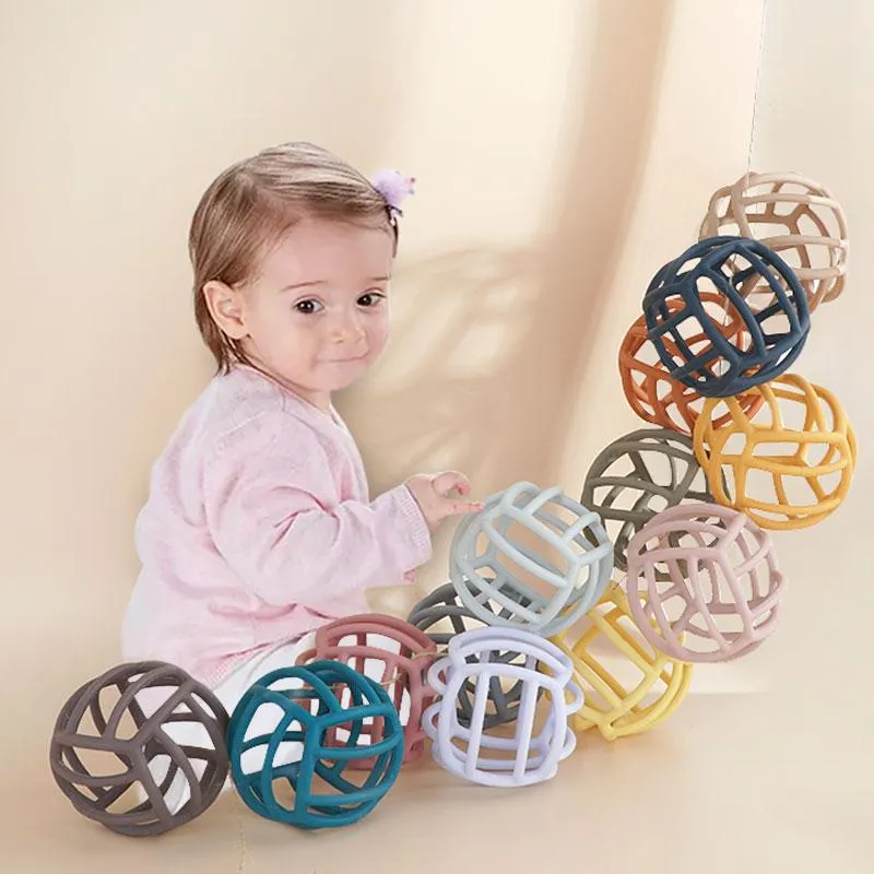 Anpassbarer Logo-Baby-Beißring, Backenzahn-Spielzeug, lebensmittelechtes Silikonmaterial, Spielzeugball, Lernspielzeug, Jungen- und Mädchengeschenk, BPA-frei