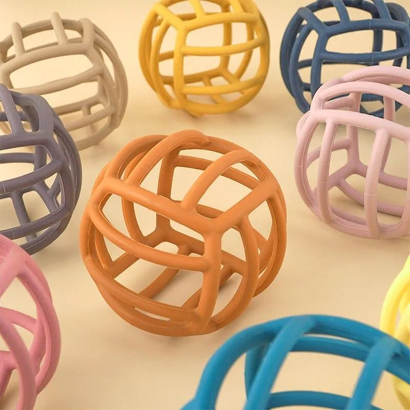 Anpassbarer Logo-Baby-Beißring, Backenzahn-Spielzeug, lebensmittelechtes Silikonmaterial, Spielzeugball, Lernspielzeug, Jungen- und Mädchengeschenk, BPA-frei