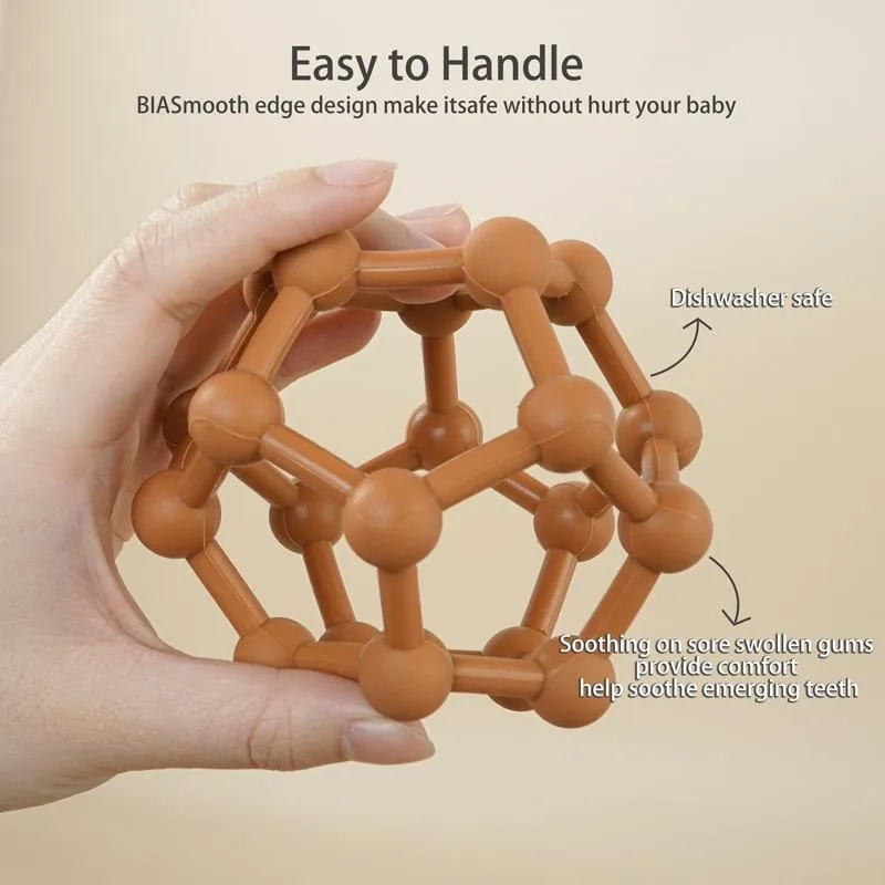 Anpassbarer Logo-Baby-Beißring, Backenzahn-Spielzeug, lebensmittelechtes Silikonmaterial, Spielzeugball, Lernspielzeug, Jungen- und Mädchengeschenk, BPA-frei