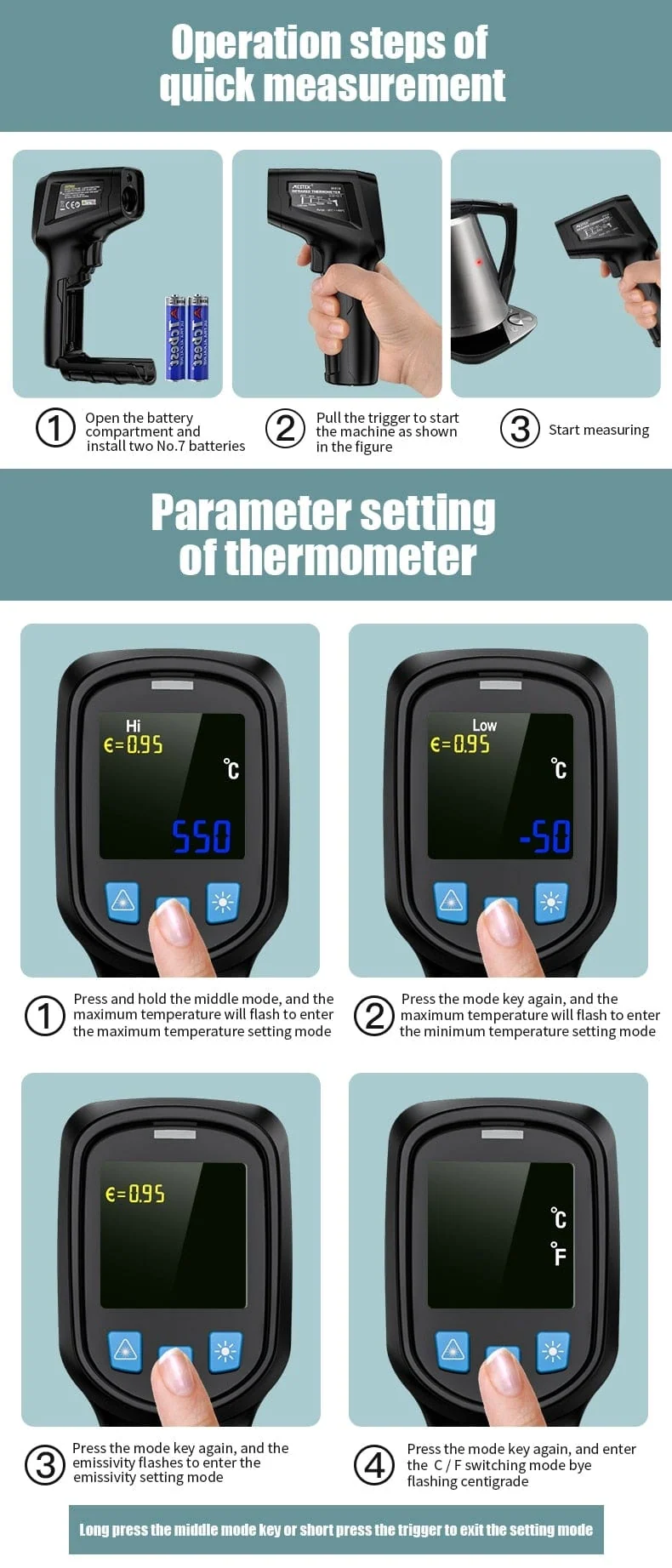 Thermometer Digital 800 Grad Infrarot-Thermometer Thermische Imager Laserthermometer Pyrometer Hygrometer Thermostat Termometro