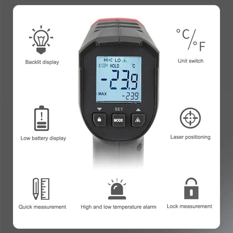 UNI-T Digitalthermometer UT306S UT306C Berührungsloses industrielles Infrarot-Lasertemperaturmessgerät Temperaturpistolentester-50-500