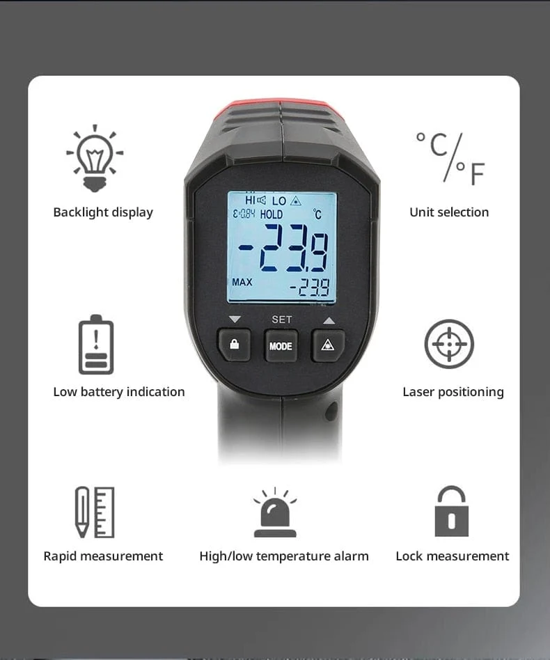 UNI-T Digitalthermometer UT306S UT306C Berührungsloses industrielles Infrarot-Lasertemperaturmessgerät Temperaturpistolentester-50-500