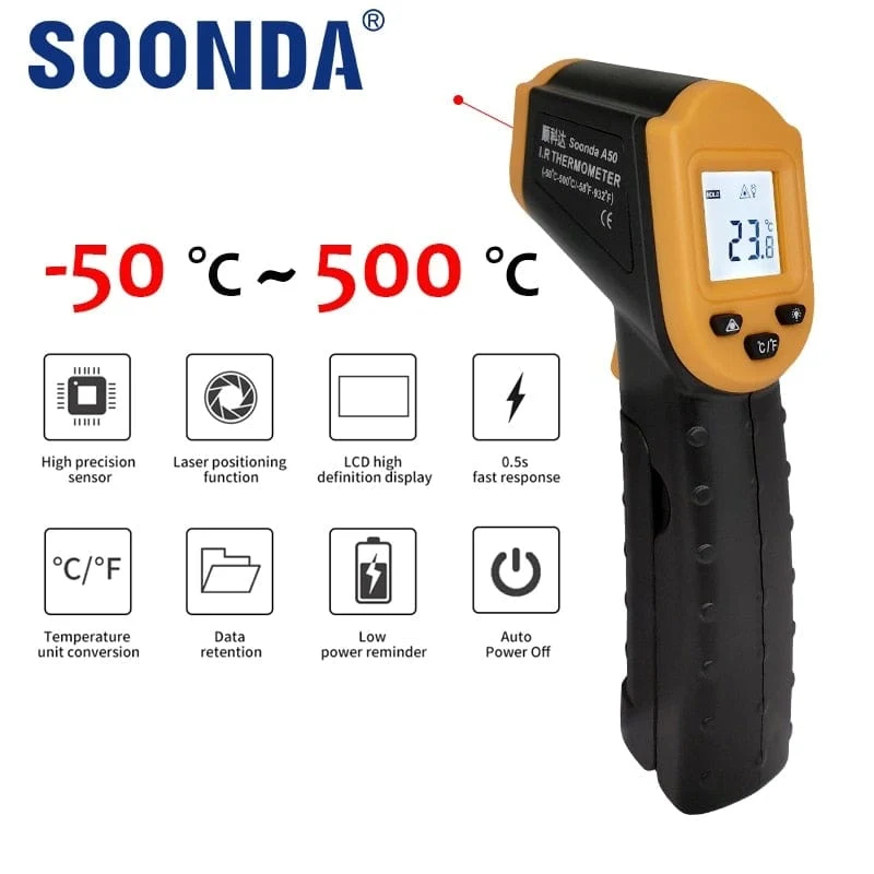 500C Digitales berührungsloses Infrarot-Thermometer Laser-Pyrometer für Boiler Home Ofen Süßwaren Badewasser BBQ Temperatur Mete