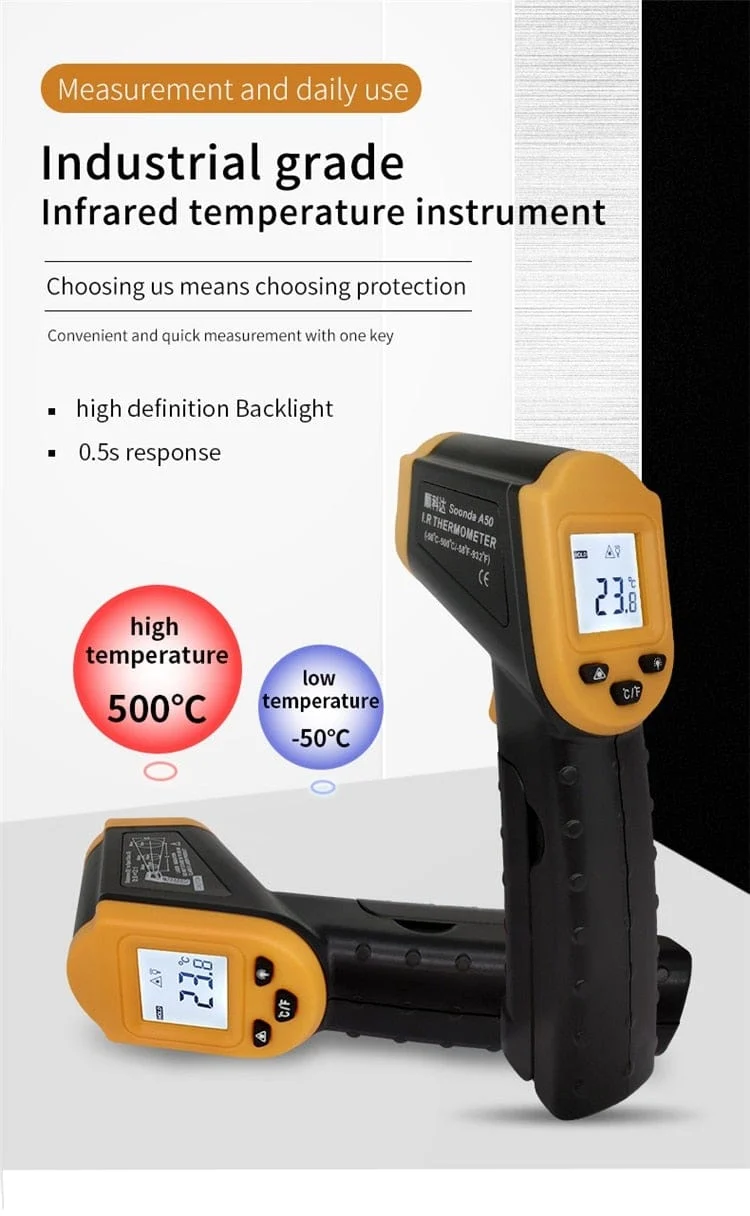 500C Digitales berührungsloses Infrarot-Thermometer Laser-Pyrometer für Boiler Home Ofen Süßwaren Badewasser BBQ Temperatur Mete