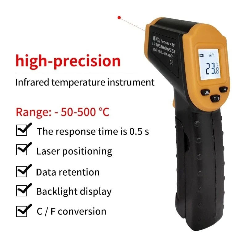 500C Digitales berührungsloses Infrarot-Thermometer Laser-Pyrometer für Boiler Home Ofen Süßwaren Badewasser BBQ Temperatur Mete