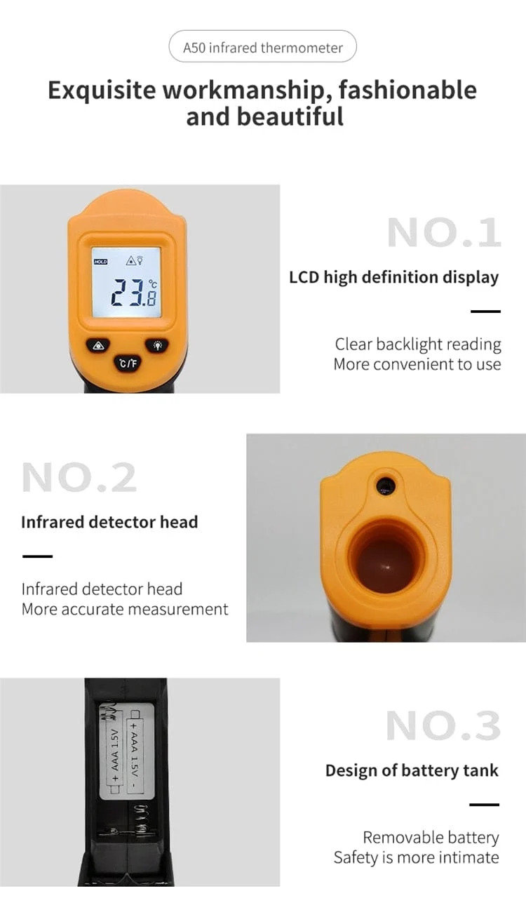 500C Digitales berührungsloses Infrarot-Thermometer Laser-Pyrometer für Boiler Home Ofen Süßwaren Badewasser BBQ Temperatur Mete