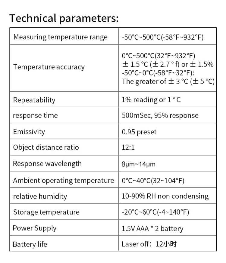 500C Digitales berührungsloses Infrarot-Thermometer Laser-Pyrometer für Boiler Home Ofen Süßwaren Badewasser BBQ Temperatur Mete