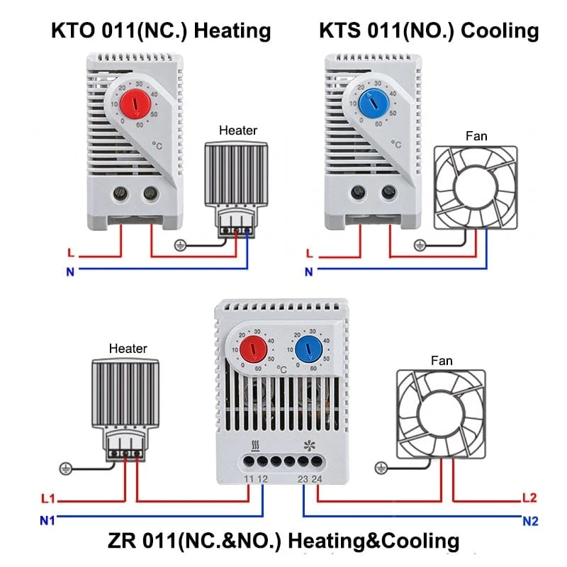 0-60 °C KTO011 KTS011 DIN-Schienen-Mini-Kompakt-Bimetall-Thermostat Mechanischer Temperaturregler Normal offen geschlossen KTO 011 KTS