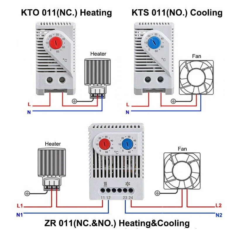 0-60 °C KTO011 KTS011 DIN-Schienen-Mini-Kompakt-Bimetall-Thermostat Mechanischer Temperaturregler Normal offen geschlossen KTO 011 KTS