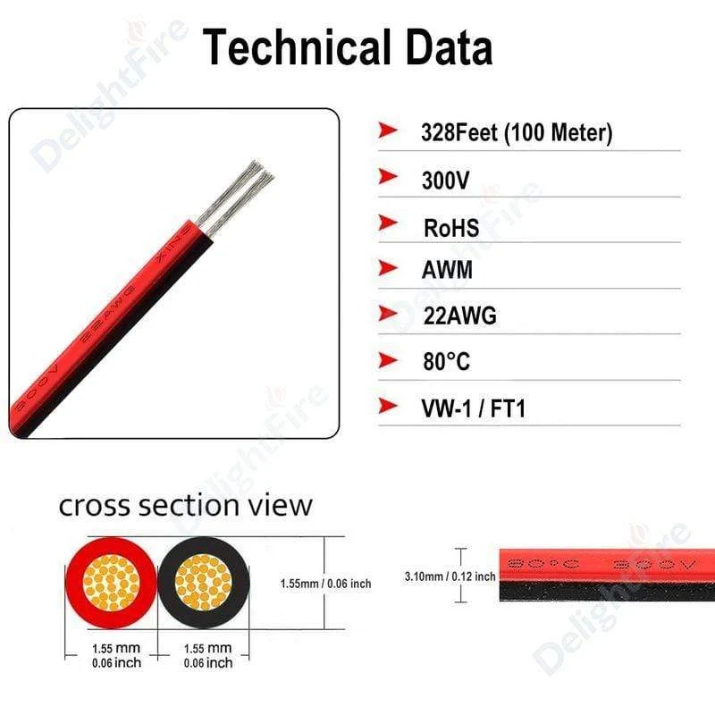 20/100m Elektrokabel 2 Pin Drähte LED Streifenkabel 22AWG 12V SM JST Flexibles elektrisches Verlängerungskabel für Glühbirne Automotive