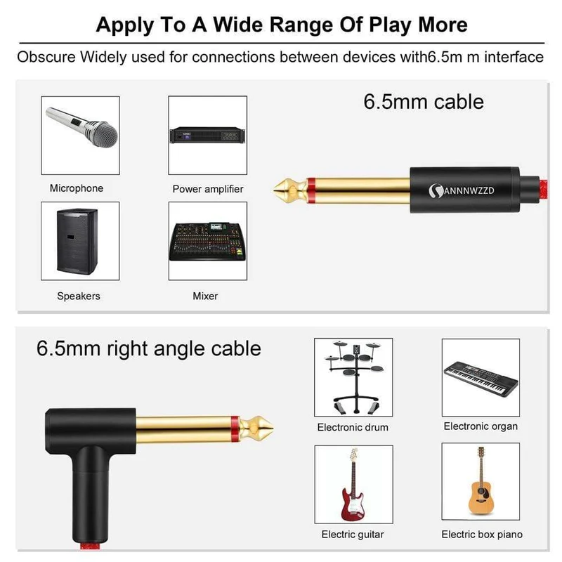 6.5-mm-Klinkenkabel für Gitarre, 6.5 mm auf 6.5 mm, Stecker auf Stecker, Audiokabel, 1 m, 2 m, 3 m, 5 m, 10 m, 15 m, für Gitarre, Mischpult, Verstärker, Bass, 6.35-mm-Kabel