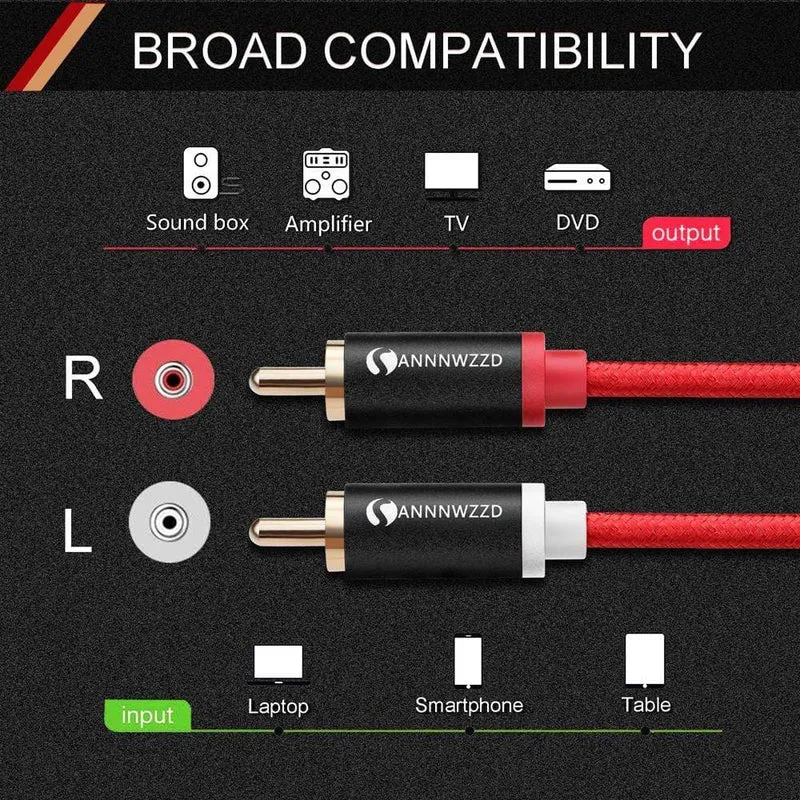 Cinch-Kabel, 2 RCA auf 2 RCA Stecker auf Stecker, Audiokabel, vergoldete RCA-Audiokabel, 1 m, 2 m, für Heimkino, DVD, TV, Verstärker, CD, Soundbox