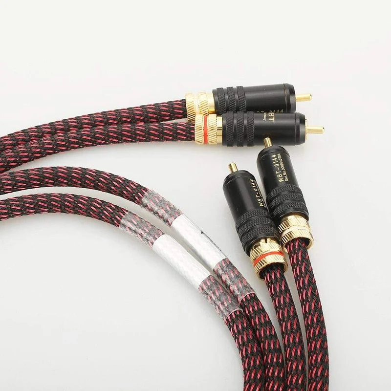 Neues Paar Hifi-Audio 5N OFC RCA Audio-Verbindungskabel Hi-End-RCA auf RCA-Verlängerungskabel mit vergoldetem RCA-Anschlussstecker