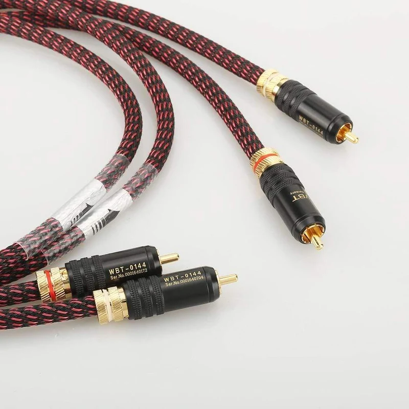 Neues Paar Hifi-Audio 5N OFC RCA Audio-Verbindungskabel Hi-End-RCA auf RCA-Verlängerungskabel mit vergoldetem RCA-Anschlussstecker