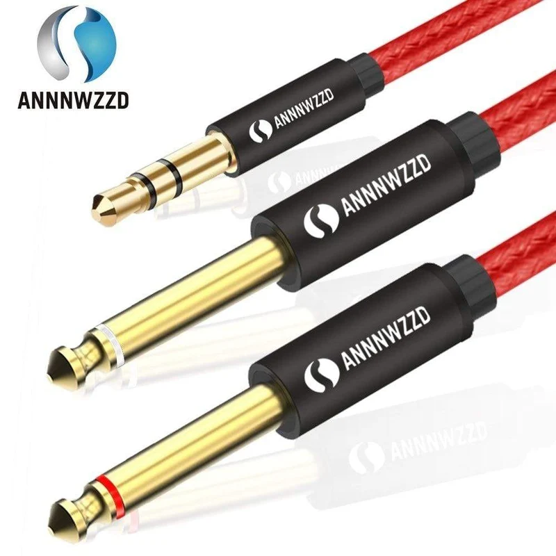 Audiokabel 3.5 mm auf Doppel 6.35 mm Aux-Kabel 2 Mono 6.5 Klinke auf 3.5 Stecker für Telefon zu Mischverstärker 6.35 Adapter