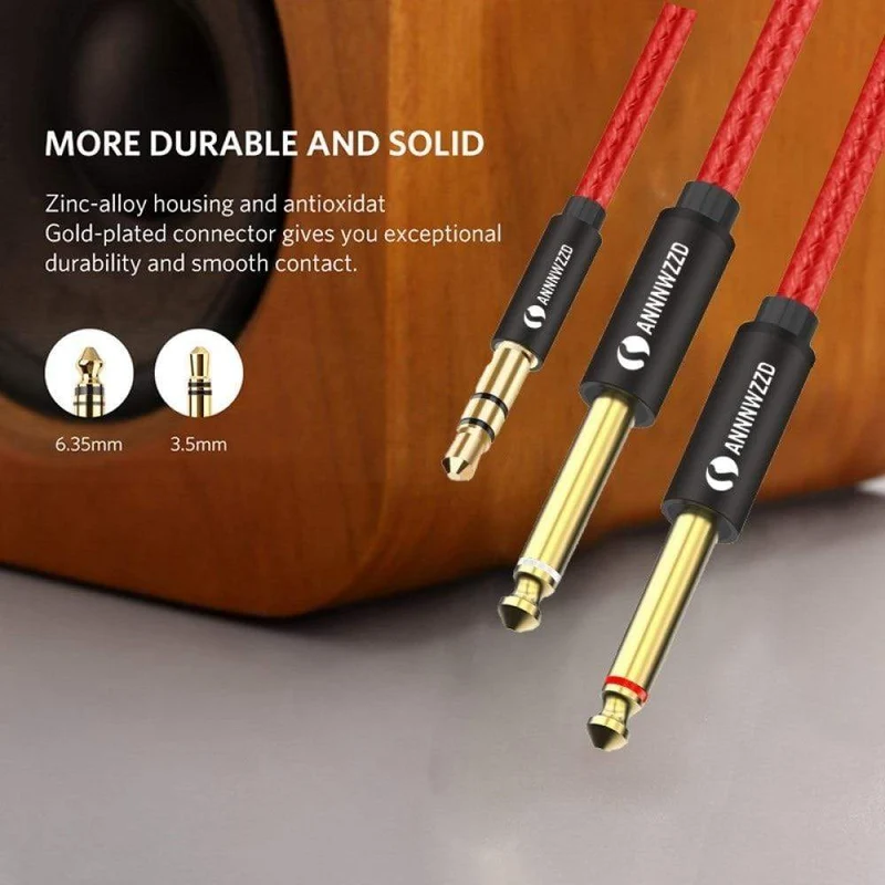 Audiokabel 3.5 mm auf Doppel 6.35 mm Aux-Kabel 2 Mono 6.5 Klinke auf 3.5 Stecker für Telefon zu Mischverstärker 6.35 Adapter