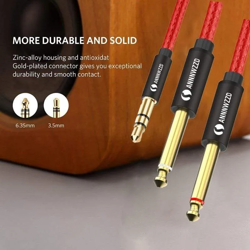 Audiokabel 3.5 mm auf Doppel 6.35 mm Aux-Kabel 2 Mono 6.5 Klinke auf 3.5 Stecker für Telefon zu Mischverstärker 6.35 Adapter