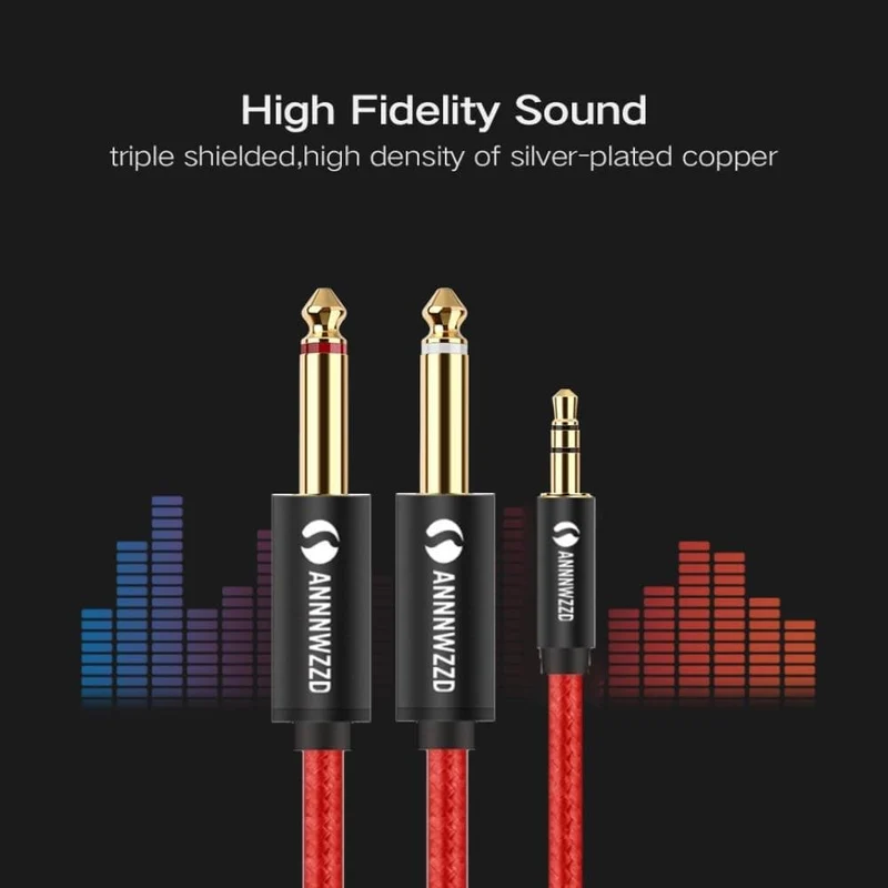 Audiokabel 3.5 mm auf Doppel 6.35 mm Aux-Kabel 2 Mono 6.5 Klinke auf 3.5 Stecker für Telefon zu Mischverstärker 6.35 Adapter