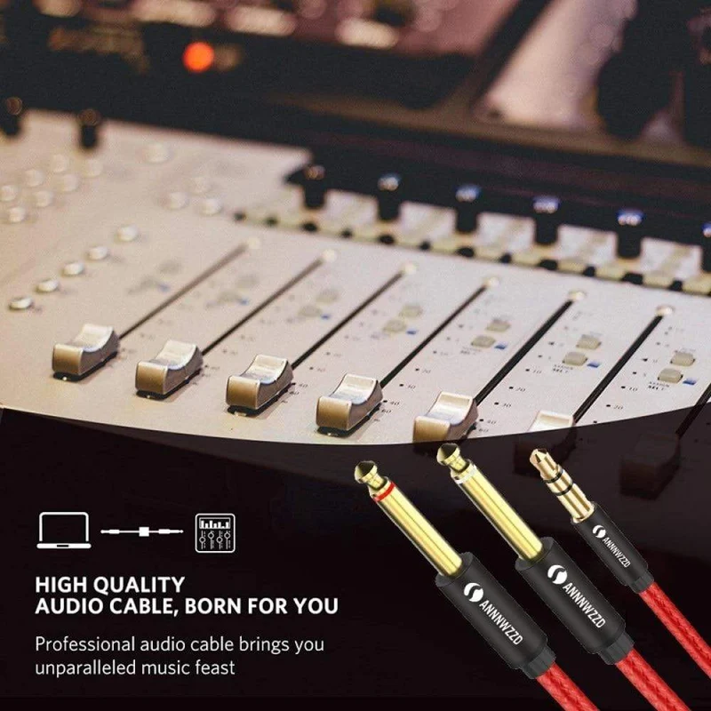 Audiokabel 3.5 mm auf Doppel 6.35 mm Aux-Kabel 2 Mono 6.5 Klinke auf 3.5 Stecker für Telefon zu Mischverstärker 6.35 Adapter