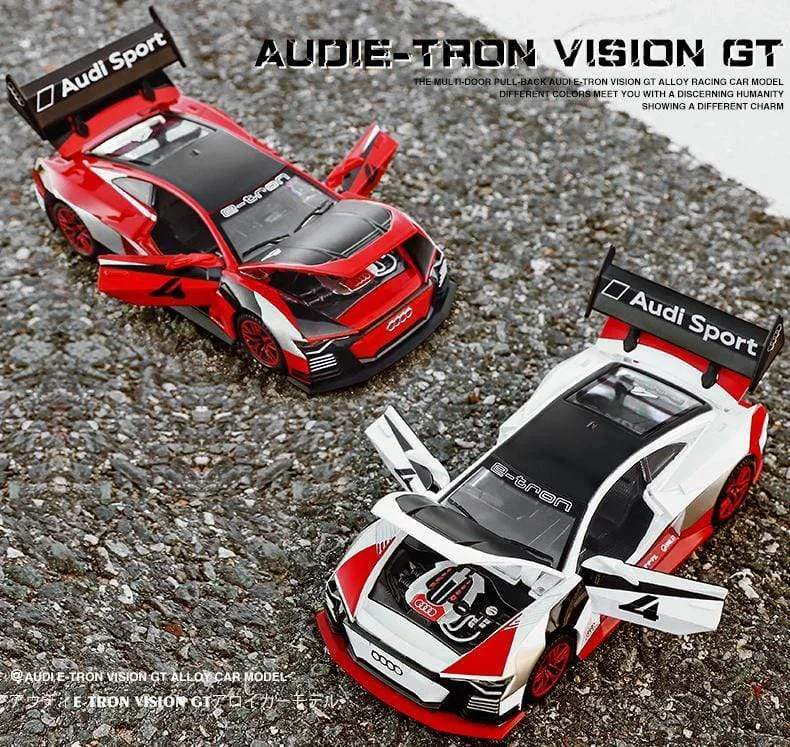 1:32 Audi Automodell GT Le Mans Racing Simulation Legierung Zurückziehen von Sound und Lichttür Kinderspielzeugauto aus Metall Geburtstagsgeschenk