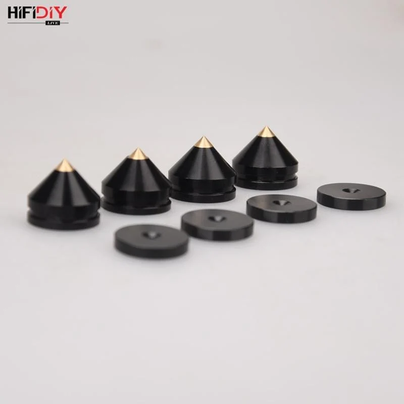 HIFIDIY LIVE 4 STÜCKE 4 Sets Lautsprecherständer Füße Fußpolster Aluminiumlegierung Metall (NICHT Naturholz) Spikes Kegel Boden Fuß Nagel M23 * 20