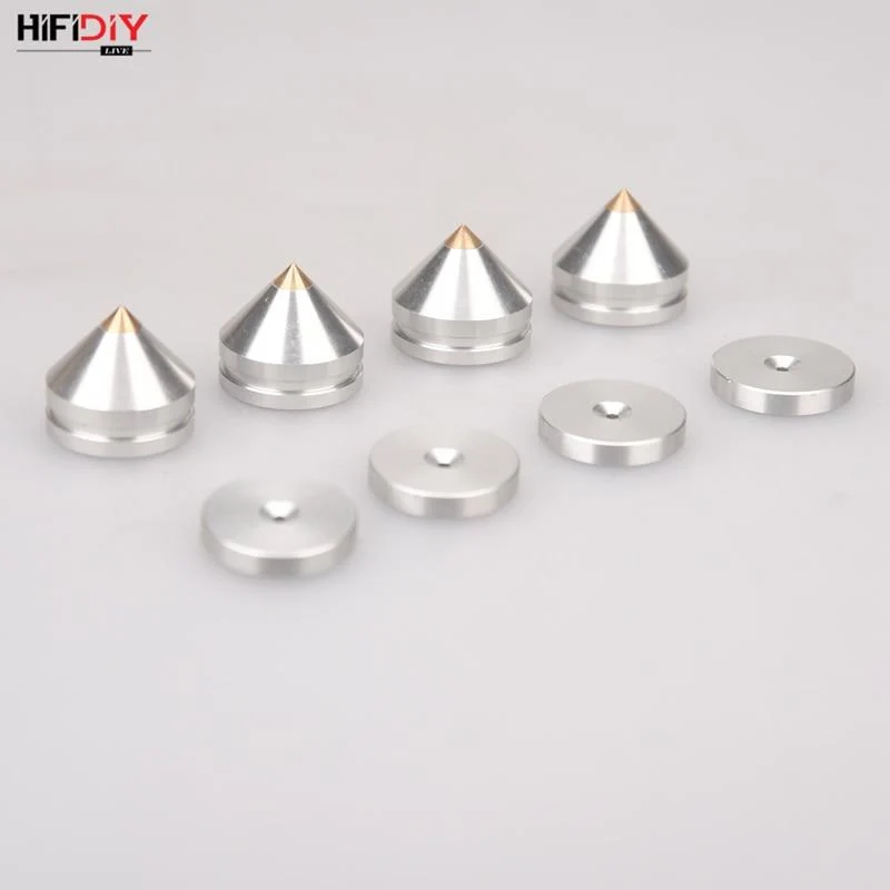 HIFIDIY LIVE 4 STÜCKE 4 Sets Lautsprecherständer Füße Fußpolster Aluminiumlegierung Metall (NICHT Naturholz) Spikes Kegel Boden Fuß Nagel M23 * 20